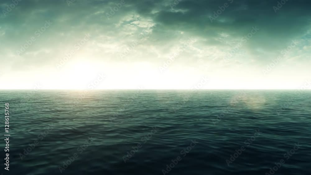 Flying Over Green Ocean With Sunlight Flying Over Green Ocean With Sunlight