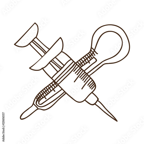 silhouette needle syringe with thermometer vector illustration