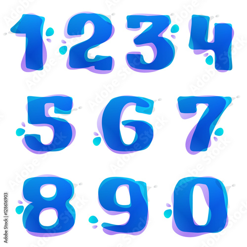Numbers set logos with watercolor splashes.