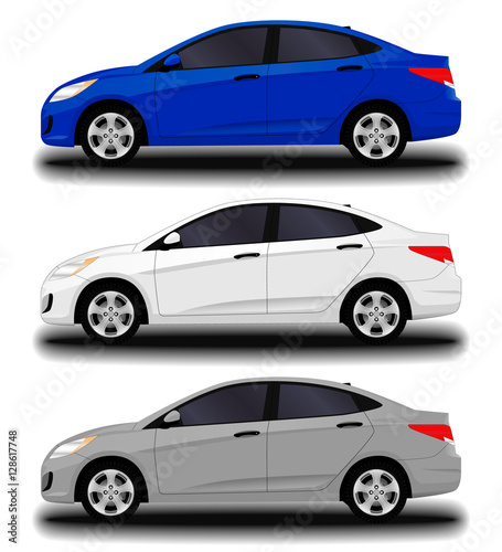 realistic car. small sedan. set.