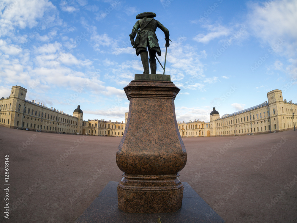 Gatchina.Russia.27 Oct 2015.Statue of Paul First in front of the Palace in Gatchina .