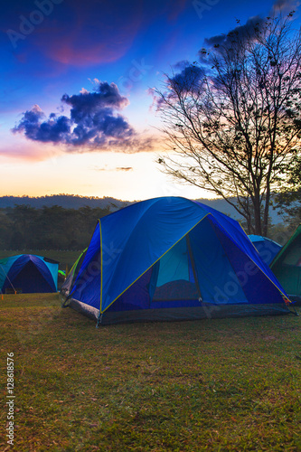 Fototapeta Naklejka Na Ścianę i Meble -  Holiday camping with twilight background in morning sunrise