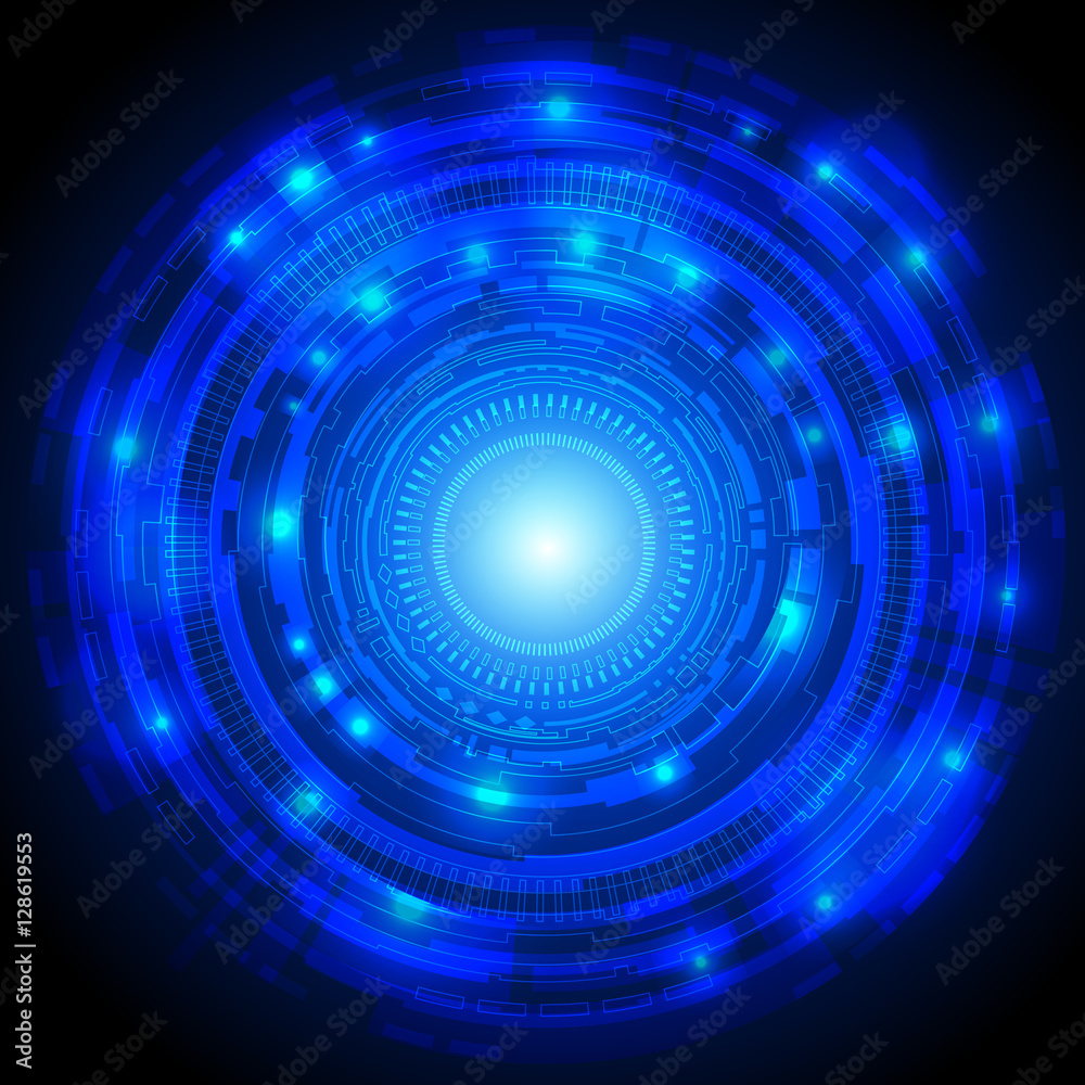 Abstract circle technology background with bright flare.