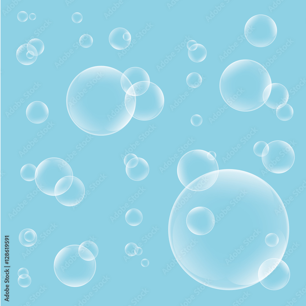 Soap bubbles vector on a light cyan background. Vector image.