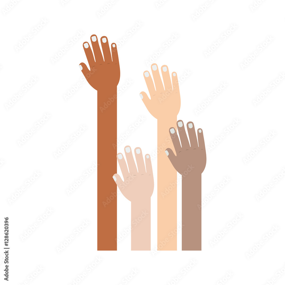 hand raised of different races vector illustration