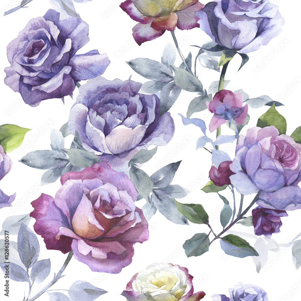 Obraz Wildflower kwiat róży wzór w stylu przypominającym akwarele na białym tle.