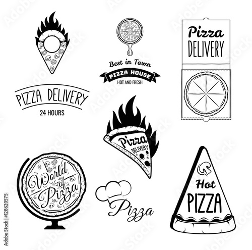 Italian Pizza Labels Set. Badge Pizzeria and Delivery. Design Elements