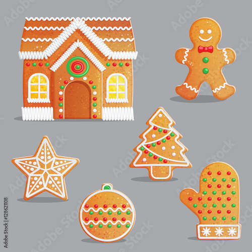 Traditional Christmas gingerbread treats illustration set
