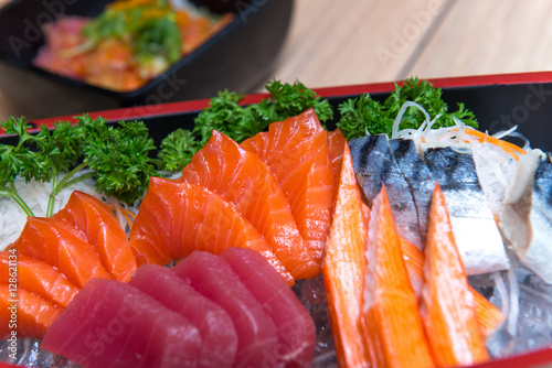 salmon sashimi set in Japanese restaurant, Japanese Food