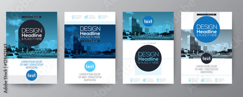 Blue circle shape graphic design template layout for Poster, flyer, brochure, book cover, report.