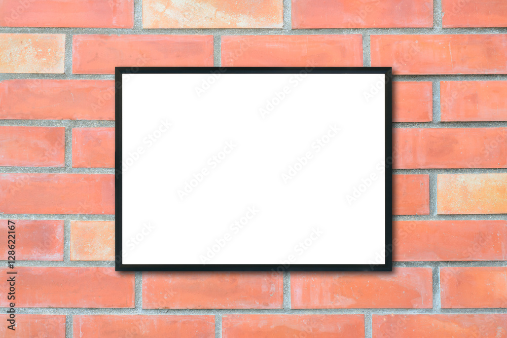 Mock up blank poster picture frame on brick wall. Mock up blank poster picture frame on brick wall.