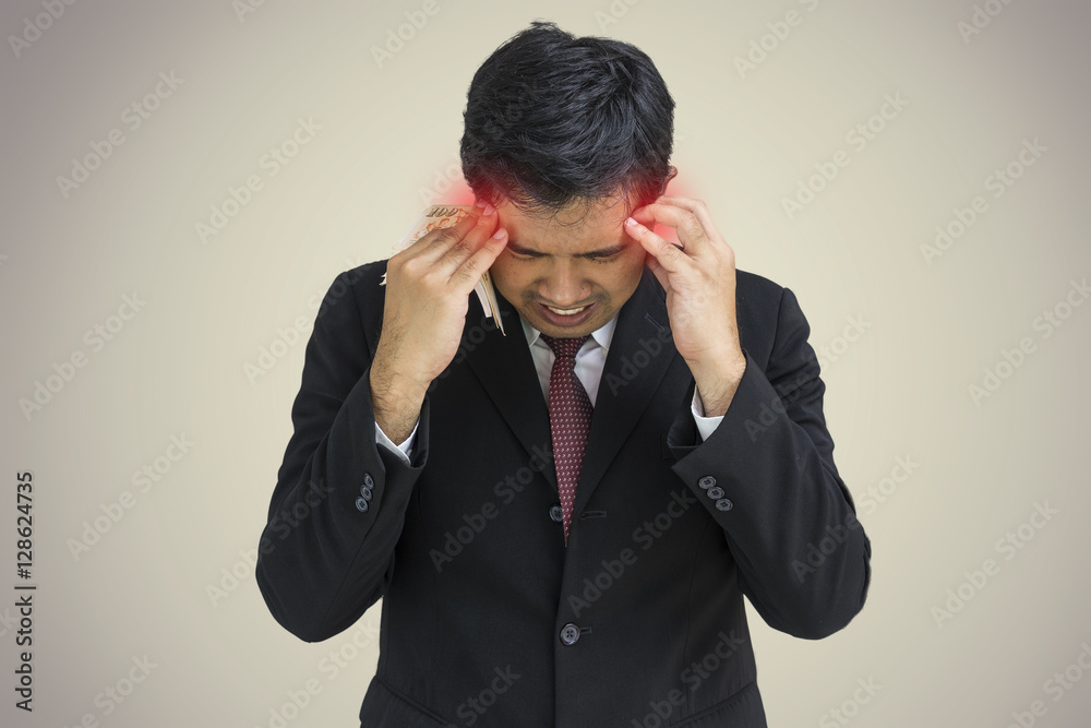 abstract businessman hold money and have a headache - can use to display or montage on product abstract businessman hold money and have a headache - can use to display or montage on product