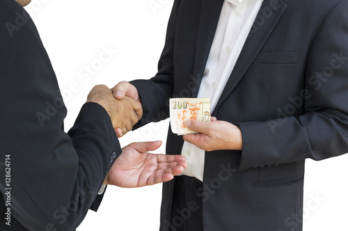 scene of businessman are shaking hand and getting money - can use to display or montage on product