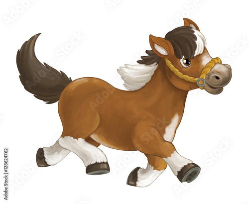 Fototapeta Naklejka Na Ścianę i Meble -  Cartoon happy horse is running jumping smiling and looking - artistic style - isolated - illustration for children