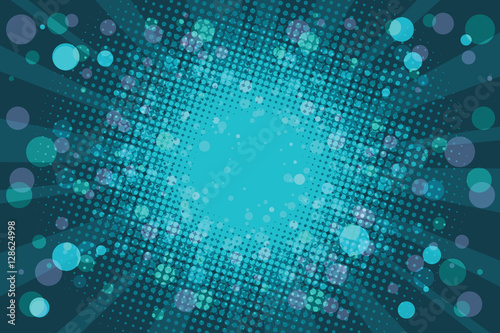 Holiday blue pop art background with rays
