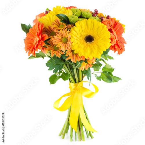 Fototapeta Naklejka Na Ścianę i Meble -  bouquet of flowers gerbera and chrysanthemum, isolated on white