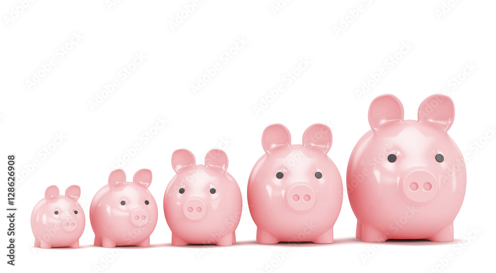 Pink piggy bank isolated on white background. 3D rendered Illust Pink piggy bank isolated on white background. 3D rendered Illust