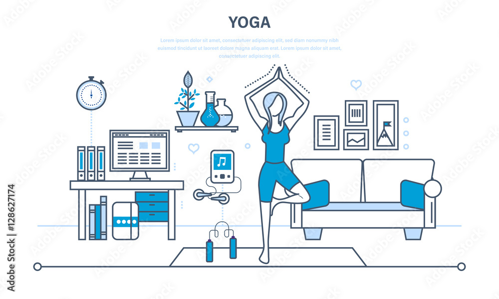 Yoga, interior of the room, furniture for relaxing, quiet atmosphere. Yoga, interior of the room, furniture for relaxing, quiet atmosphere.