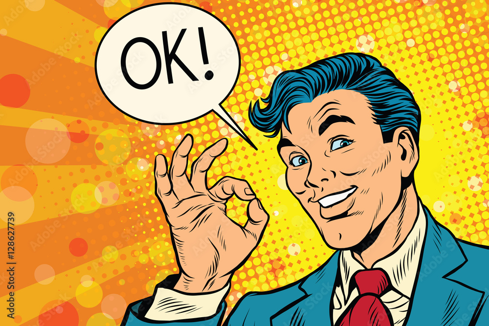 Positive okay businessman pop art Positive okay businessman pop art