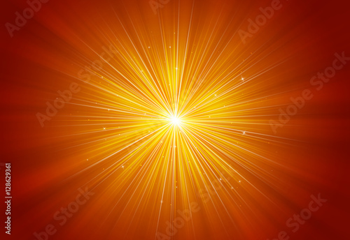 Gold glitter sparkles rays with bokeh fractal radial abstract background/texture.