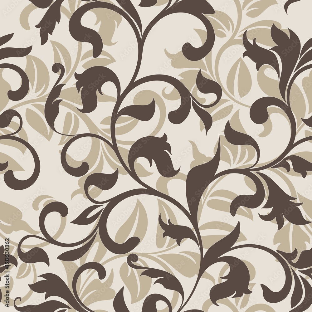 Seamless pattern with floral tracery on a beige background