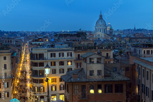 Rome, Italy - view from Spanish steps on city Rome scape. Evening.