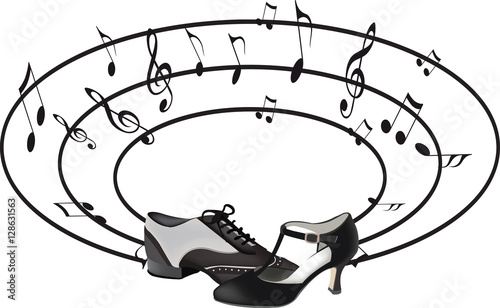 scarpa maschile e femminile da ballo con note musicali