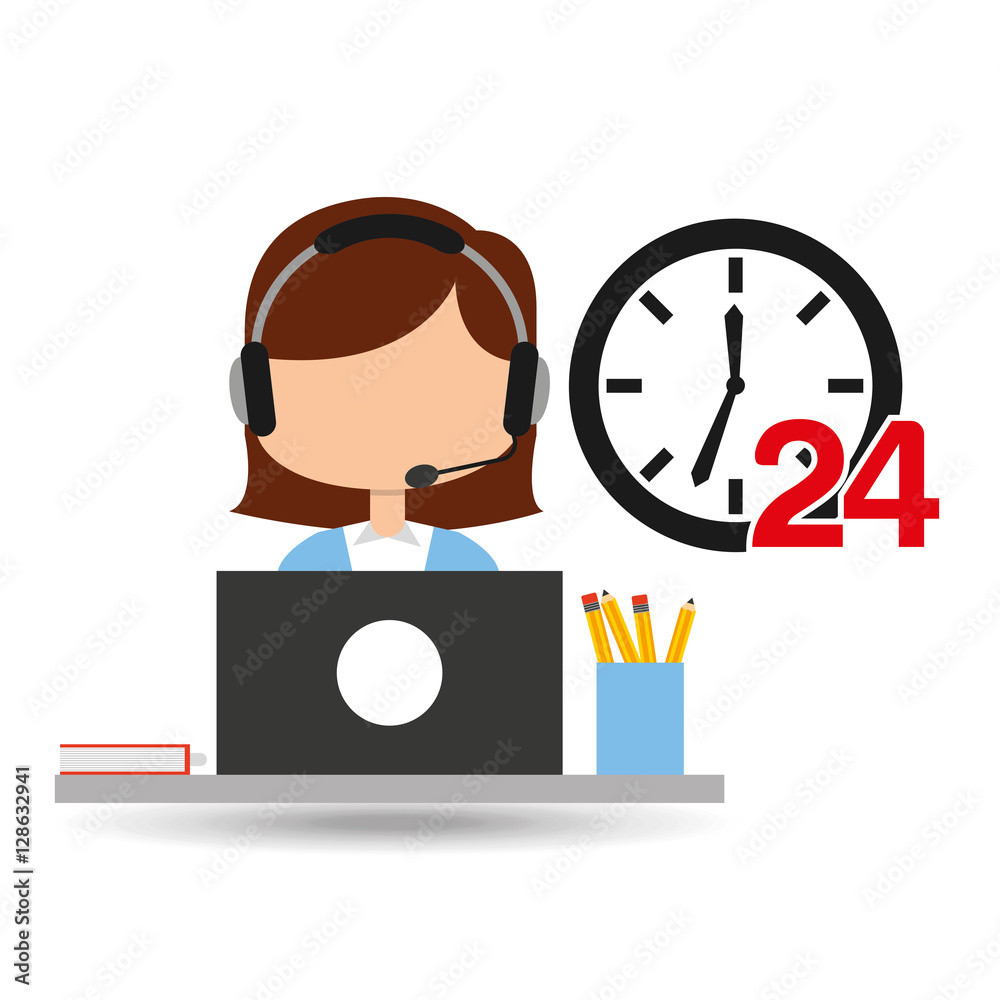female call center 24 clock service laptop office vector illustration eps 10 female call center 24 clock service laptop office vector illustration eps 10