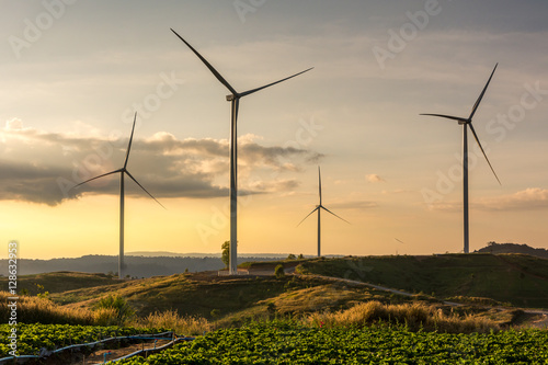 Wind turbine power generator at twilight