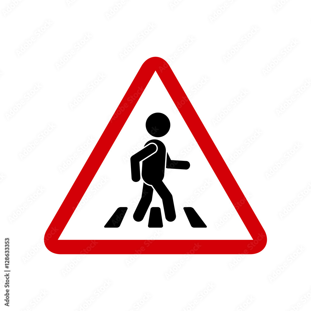 Road red sign with pedestrian on crosswalk, vector simple triangular symbol. Pedestrian crossing icon. Road red sign with pedestrian on crosswalk, vector simple triangular symbol. Pedestrian crossing icon.