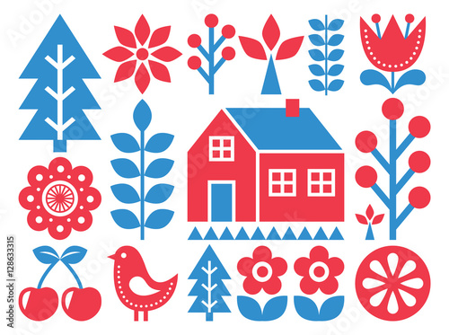 Finnish inspired folk art pattern - Scandinavian, Nordic style 