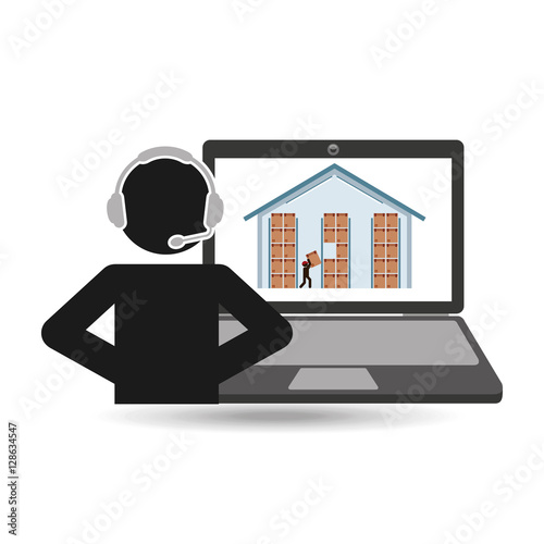 delivery call centre operator online warehouse cardboard boxes vector illustration eps 10