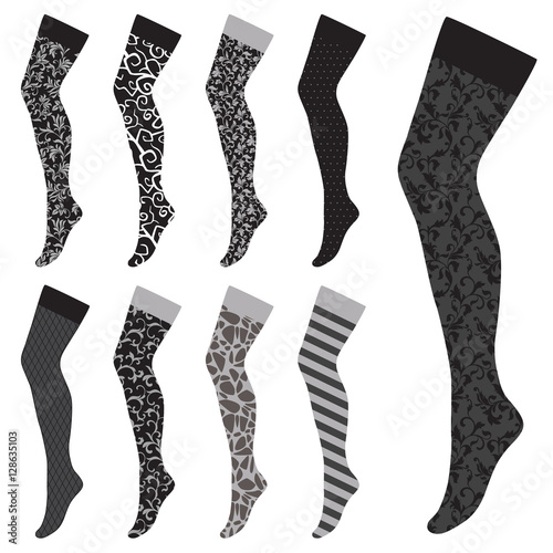 Set of women's stockings with various patterns