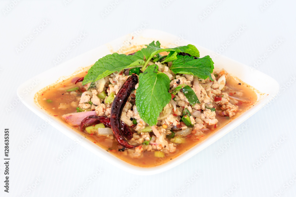 Hot spicy thai cuisine minced pork salad