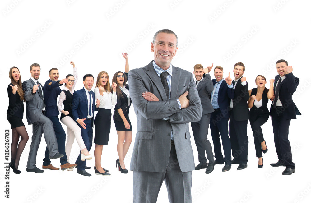 happy successful business team isolated on white background happy successful business team isolated on white background
