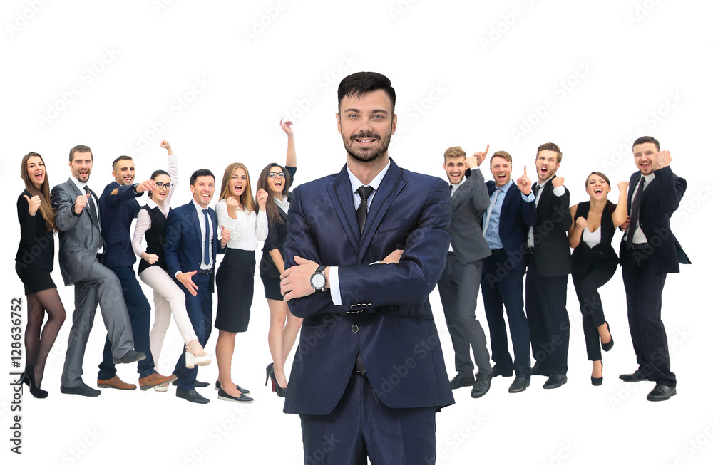 happy successful business team isolated on white background happy successful business team isolated on white background