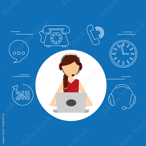 avatar girl red shirt contact us information service vector illustration eps 10