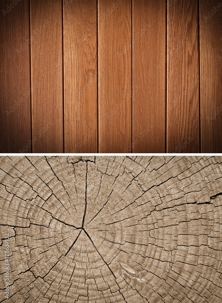 Fototapeta premium Wood texture. Lining boards wall. Wooden background. pattern. Showing growth rings. set