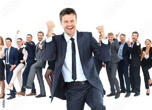 Картината върху платно One very happy energetic businessman with his arms raised