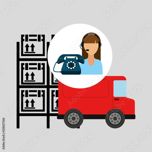 call centre woman working warehouse truck vector illustration eps 10