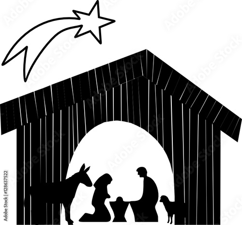 Weihnachtskrippe schwarz weiß - Piktogramm