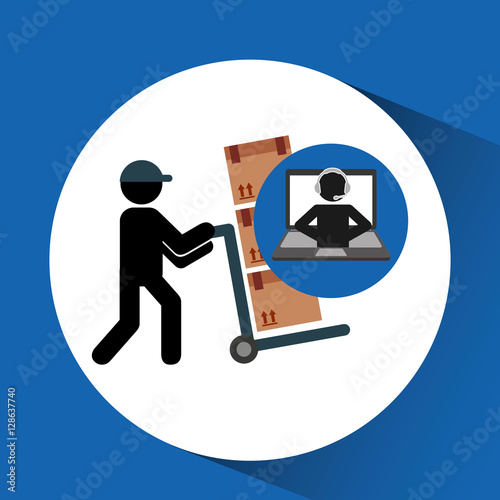 delivery call centre operator online man puching boxes vector illustration eps 10