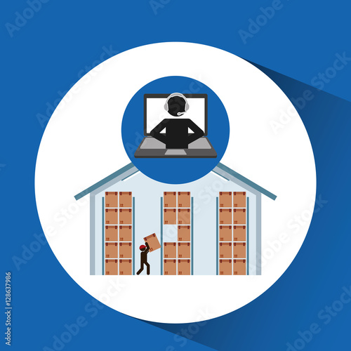 delivery call centre operator online warehouse cardboard boxes vector illustration eps 10