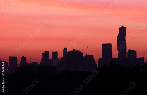 Bangkok city at sunrise, Mahanakorn tower, Silom area, Thailand