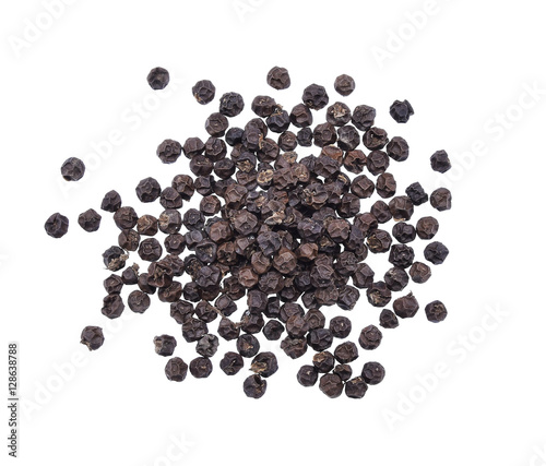 Peppercorns, Black peppercorn isolated on white background, Top