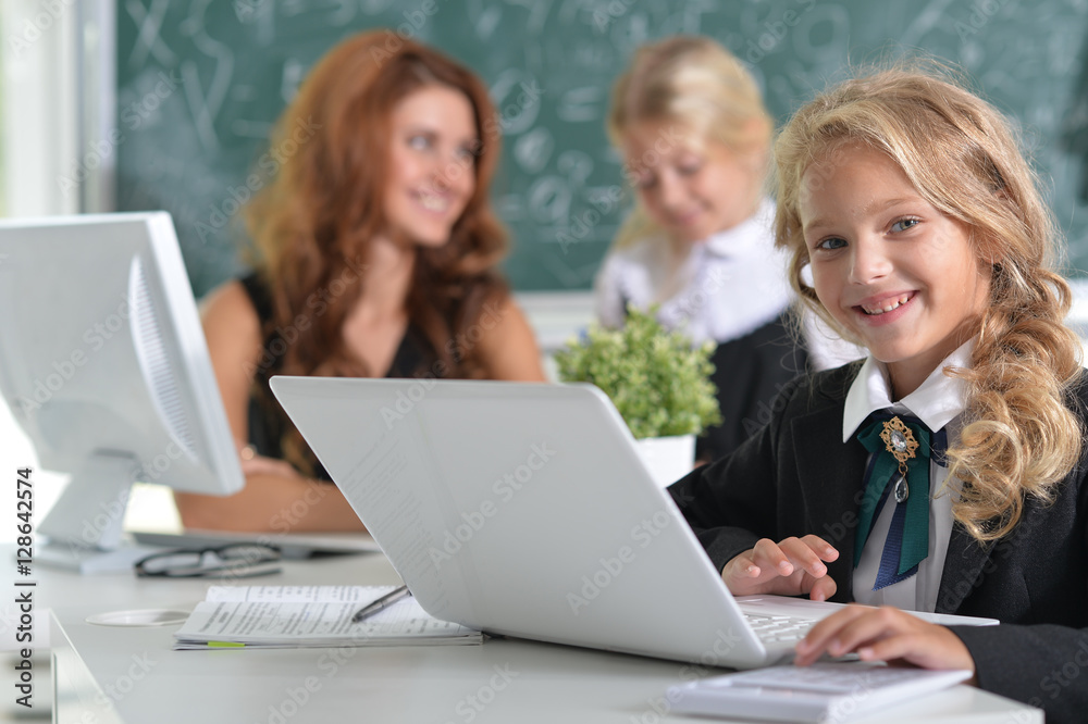 teacher with two girls at lesson teacher with two girls at lesson