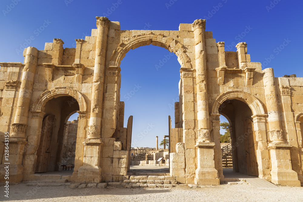 South gate of the Ancient Roman city of Gerasa, modern Jerash, Jordan