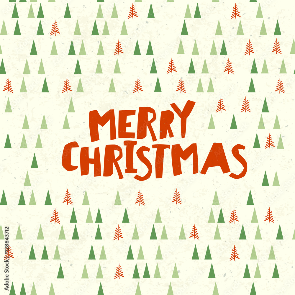 Merry Christmas Postcard. Xmas trees pattern. Vector illustratio Merry Christmas Postcard. Xmas trees pattern. Vector illustratio
