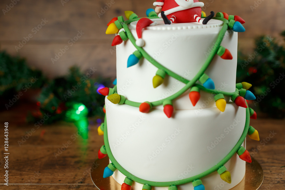 beautiful Christmas green cake on a wooden background
