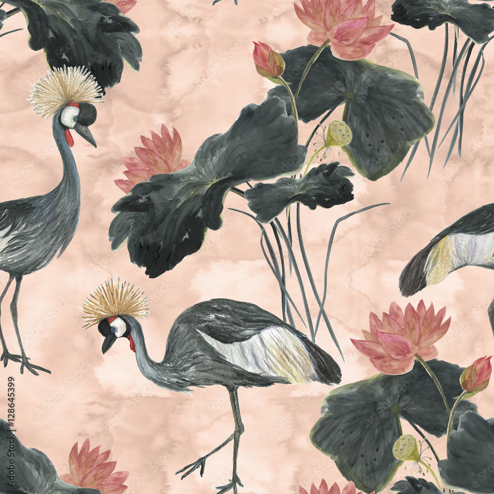 Chinese-style cranes and lotuses